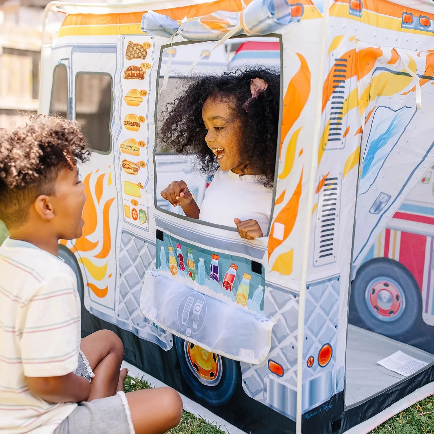 Melissa & Doug Fabric Double-Sided Food Truck Play Tent - Ice Cream And BBQ Role Play Toy Food Truck Tent, For Kids Ages 3 