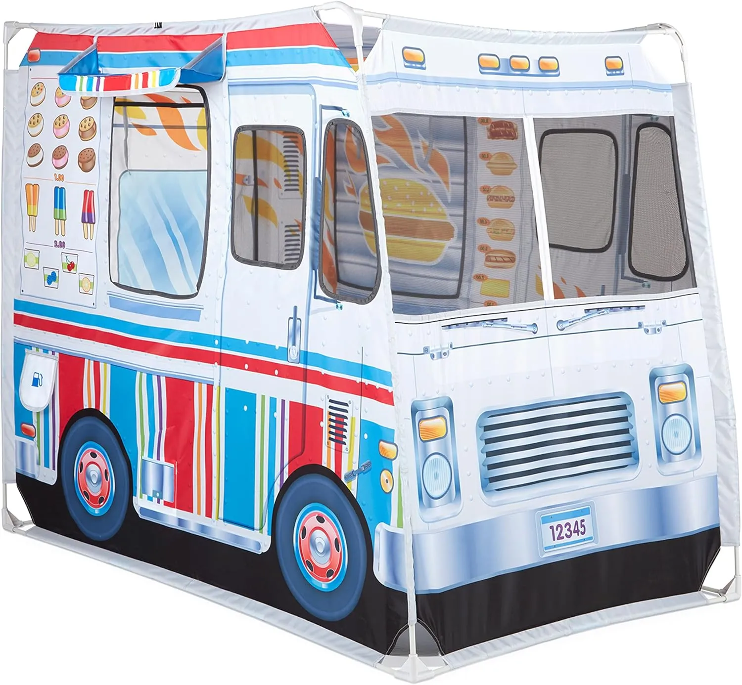Melissa & Doug Fabric Double-Sided Food Truck Play Tent - Ice Cream And BBQ Role Play Toy Food Truck Tent, For Kids Ages 3 