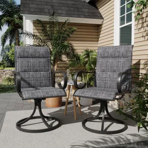 MELLCOM Patio Swivel Chair Set of 2, High Back Padded Textilene Outdoor Dining Chairs with E-Coating Metal Frame, All-Weather Outdoor Furniture Rocker for Backyard, Porch, Garden, Lawn, Grey
