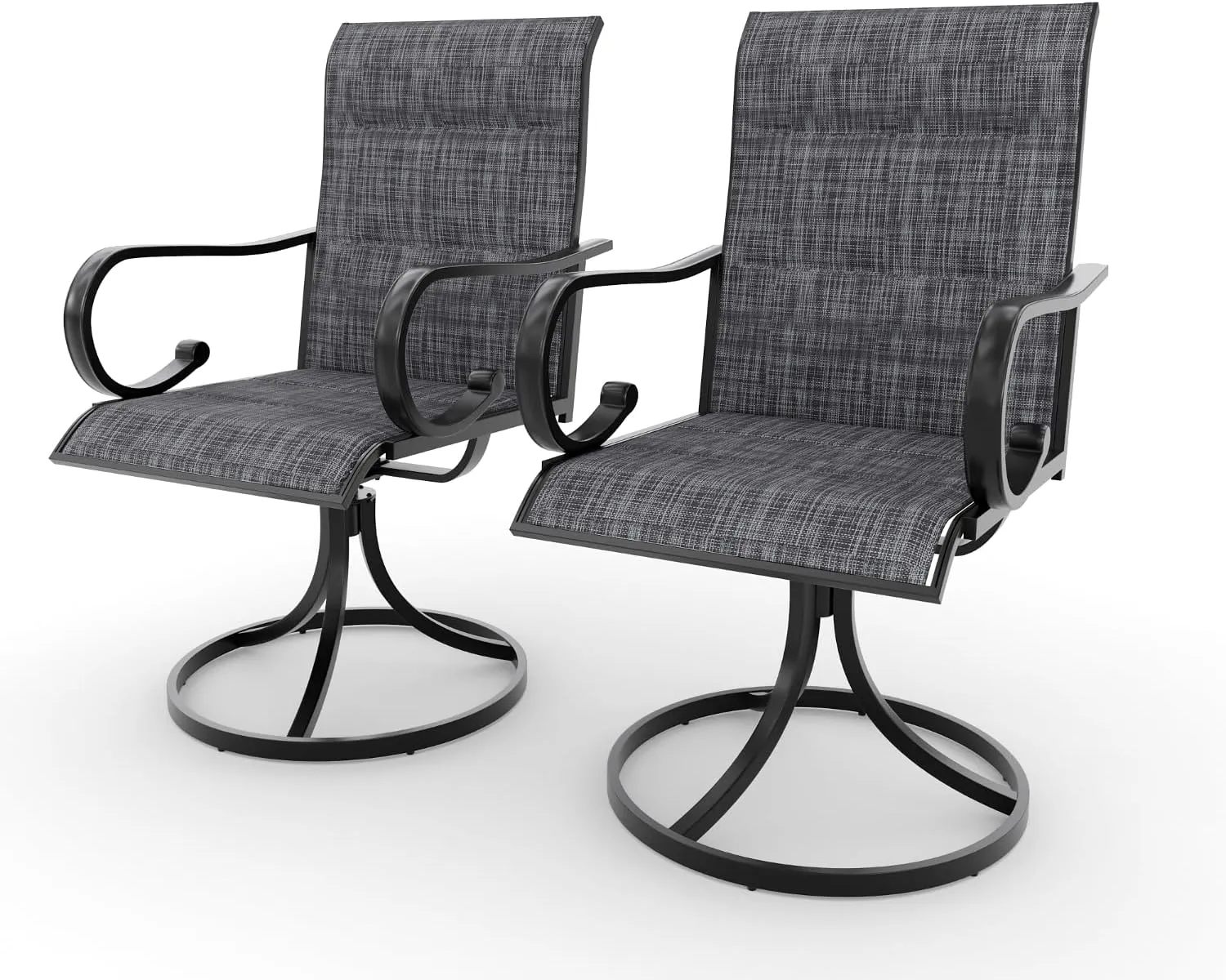 MELLCOM Patio Swivel Chair Set of 2, High Back Padded Textilene Outdoor Dining Chairs with E-Coating Metal Frame, All-Weather Outdoor Furniture Rocker for Backyard, Porch, Garden, Lawn, Grey