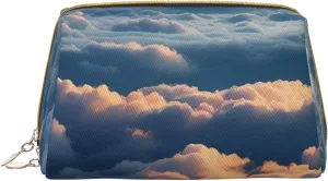 Melodic Skies Print Small Leather Makeup Bag for Women, Travel Cosmetic Bag with Zipper, Toiletries, Purse, Gift