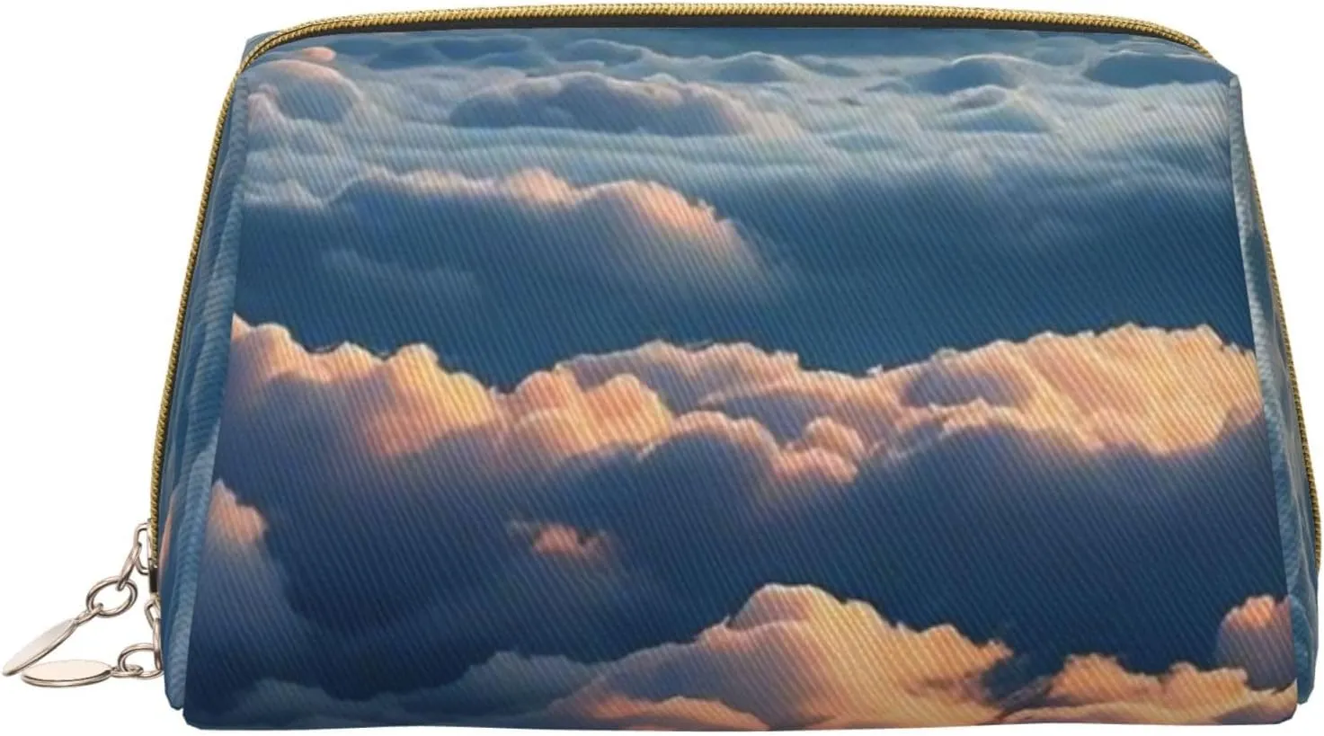 Melodic Skies Print Small Leather Makeup Bag for Women, Travel Cosmetic Bag with Zipper, Toiletries, Purse, Gift