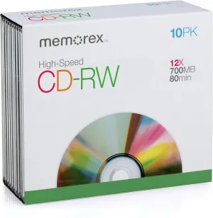 Memorex 700MB/80-Minute 12X CD-RW Media (10-Pack with Slim Jewel Cases)