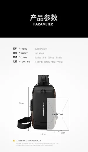 Men's Backpack Multi purpose Waterproof Strap Bag Password Lock Sports Backpack Men's Chest Bag (blue)