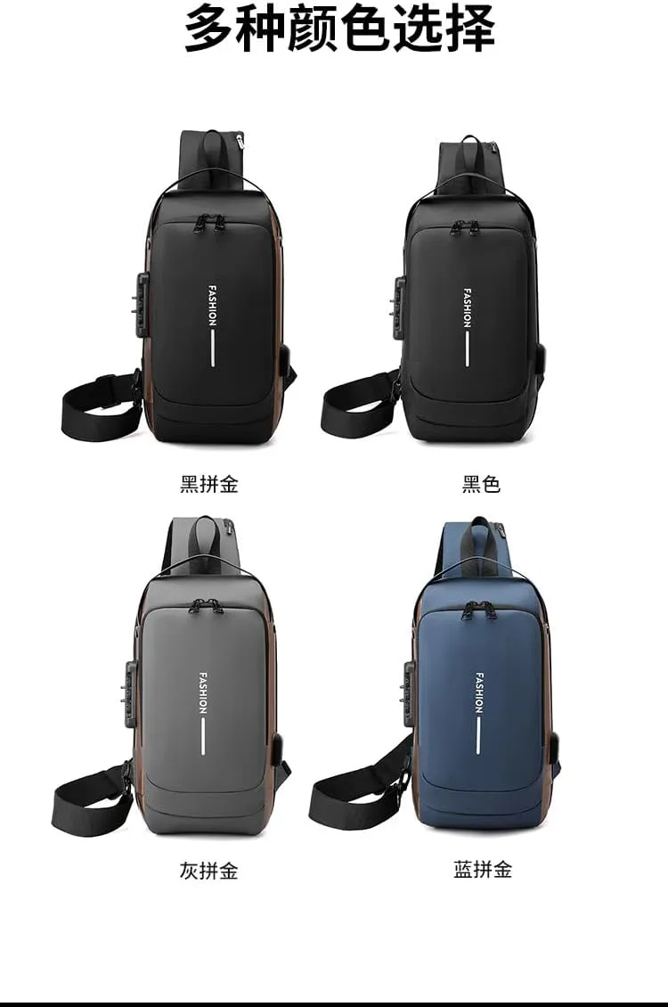 Men's Backpack Multi purpose Waterproof Strap Bag Password Lock Sports Backpack Men's Chest Bag (blue)