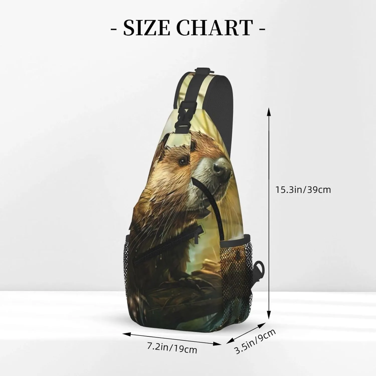 Men's Beaver Print Crossbody Shoulder Bag Travel Hiking Daypack for Women Crossbody Sling Backpack