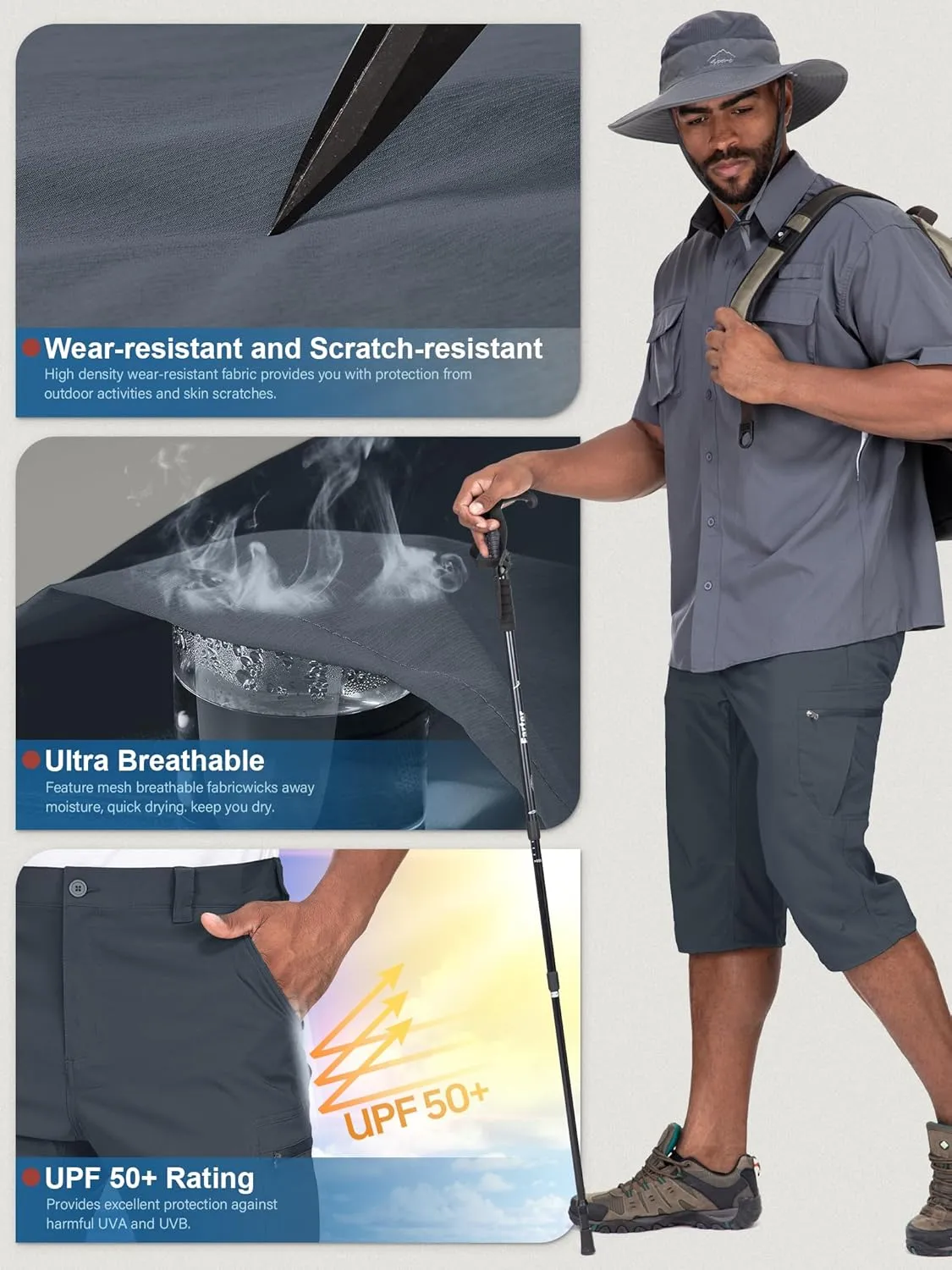 Mens Cargo Shorts Hiking Stretch Quick Dry Capri Golf Tactical Long Shorts for Men