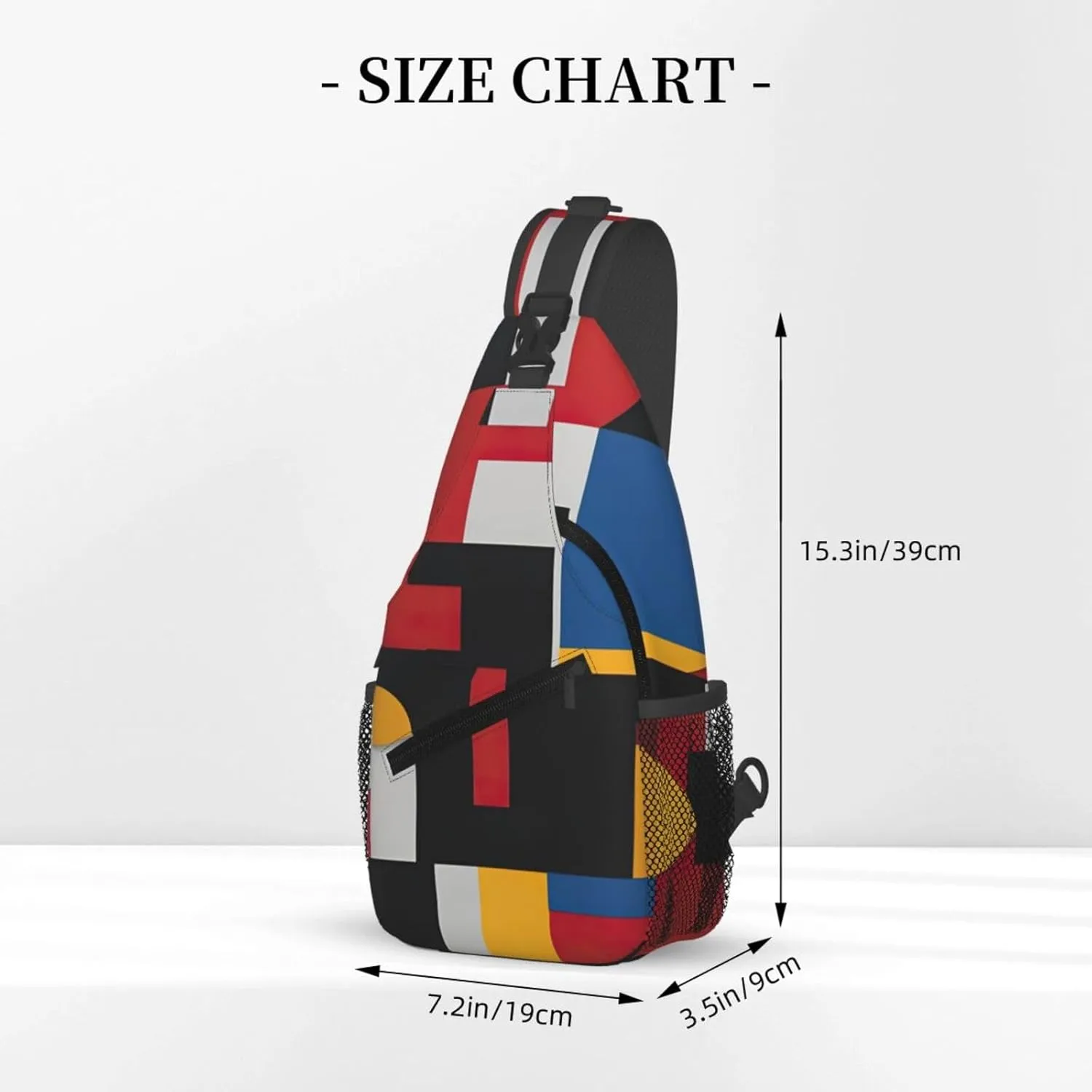 Men's Composition in Red Yellow Blue and Black Print Crossbody Shoulder Bag Travel Hiking Daypack for Women Sling Backpack