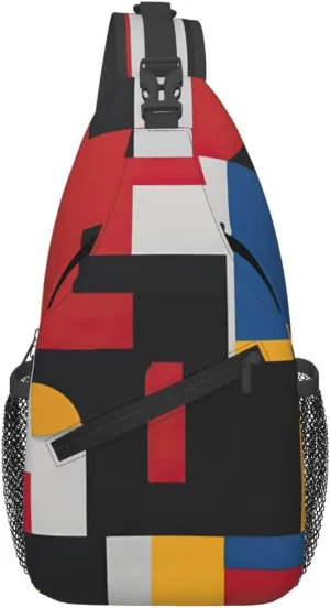 Men's Composition in Red Yellow Blue and Black Print Crossbody Shoulder Bag Travel Hiking Daypack for Women Sling Backpack