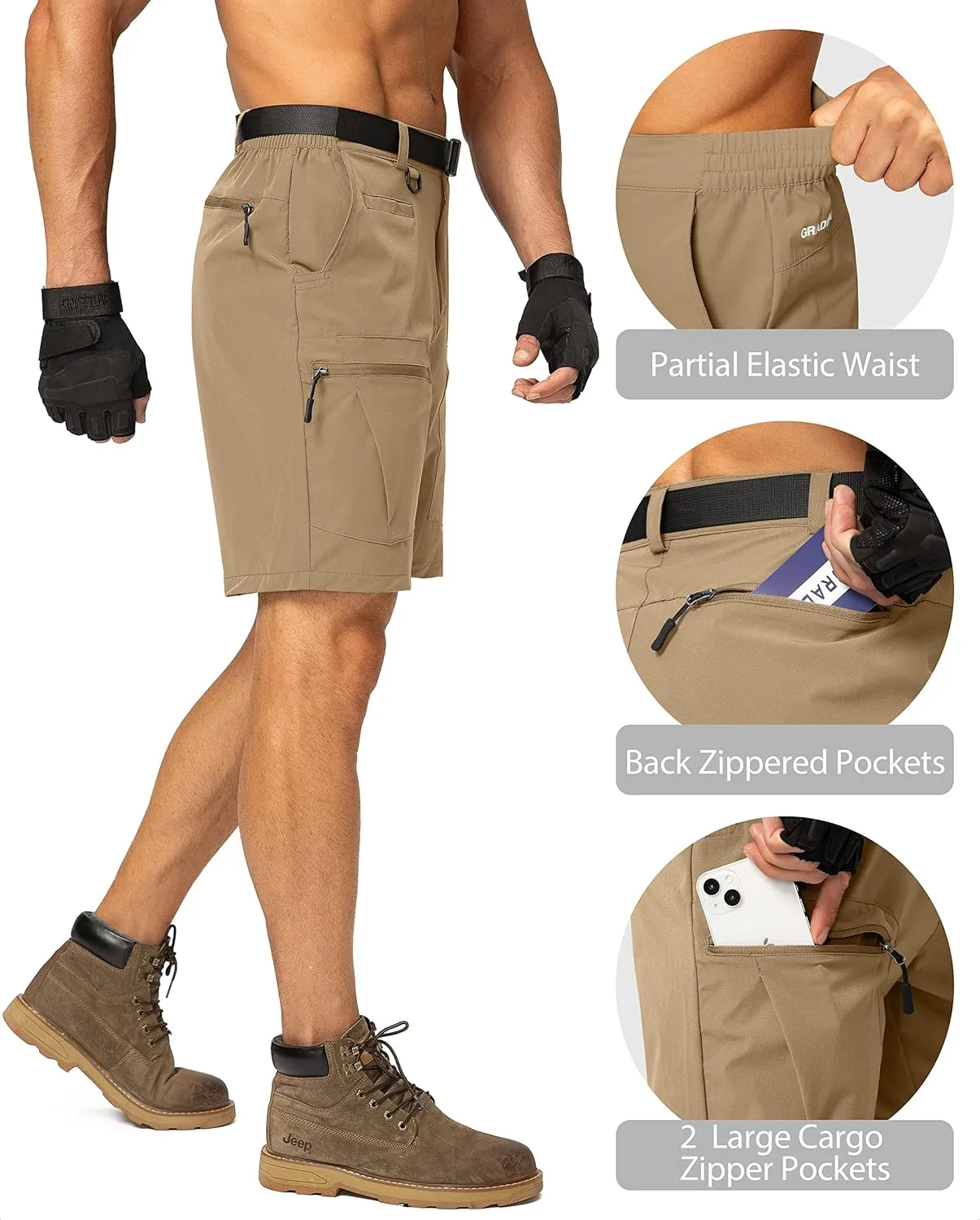 Men's Hiking Cargo Shorts Stretch Quick Dry Outdoor Tactical Shorts for Men with Multi Pocket for Fishing Casual