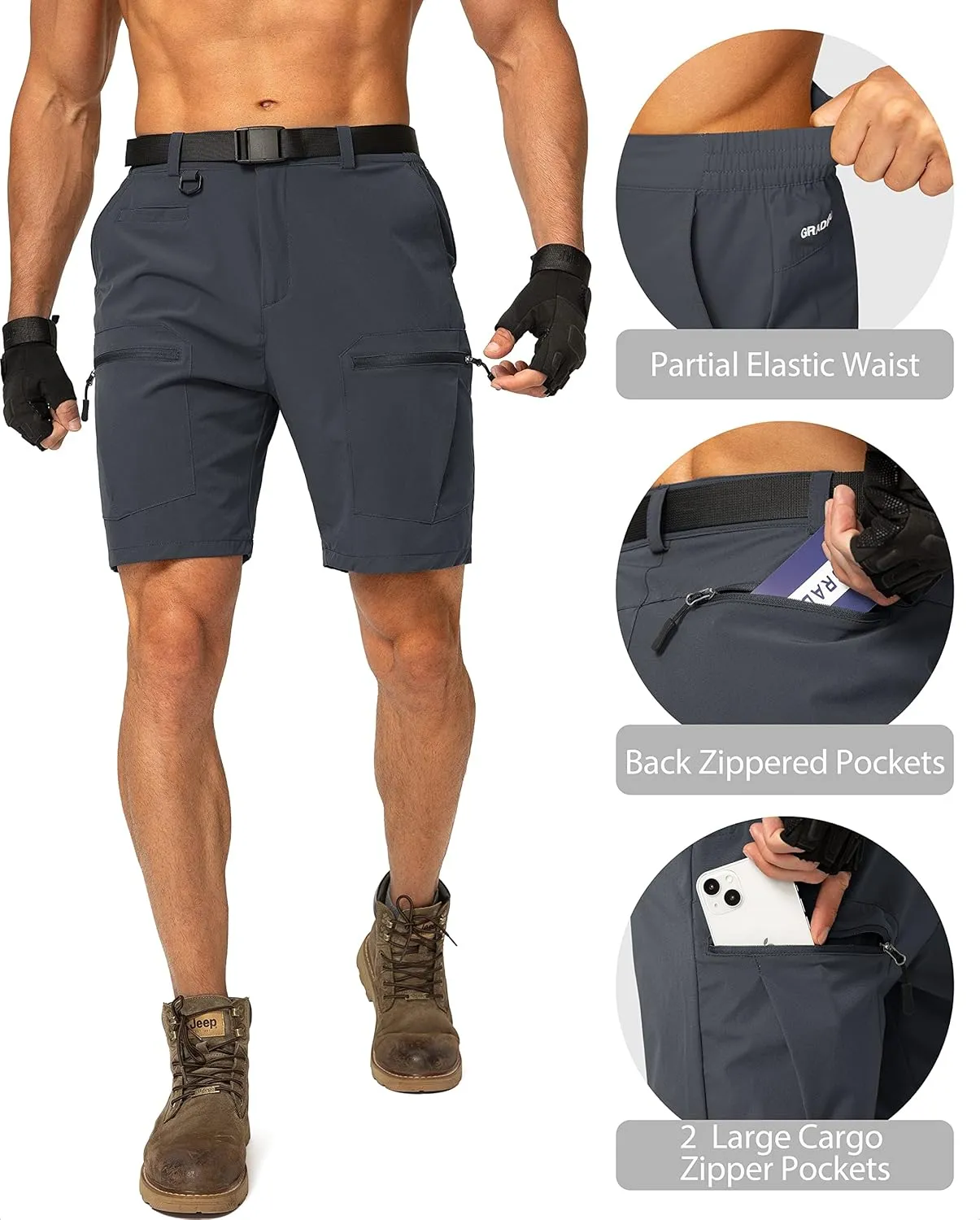 Men's Hiking Cargo Shorts Stretch Quick Dry Outdoor Tactical Shorts for Men with Multi Pocket for Fishing Casual