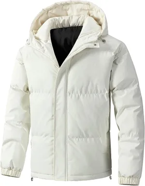 Mens Hooded Warm Quilted Jacket Winter Coat Insulated Puffer Jacket Water-Repellent Windproof Parkas Outerwear