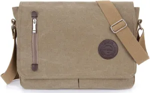 Mens Messenger Bag Waterproof Canvas Leather Bag 14 Inch Vintage Waxed Crossbody Bag