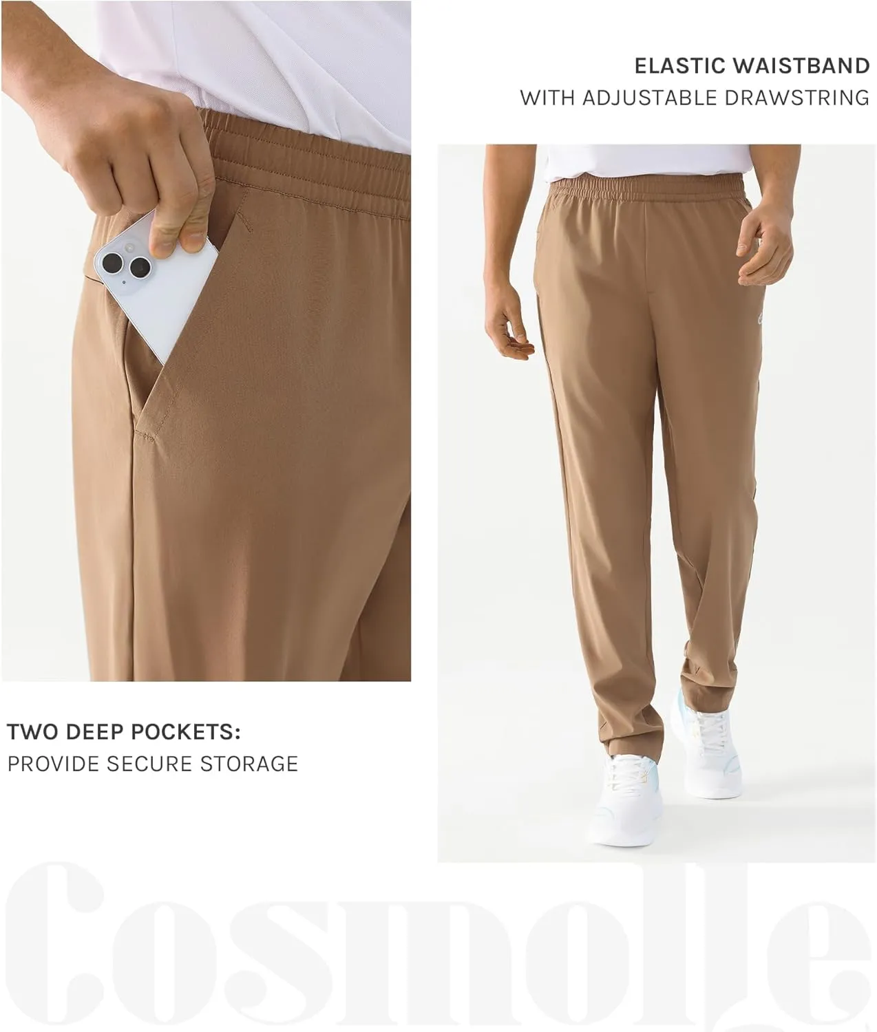 Men's Outdoor Hiking Pants Quick Dry Waterproof Joggers with Double Pockets for Gym and Travel
