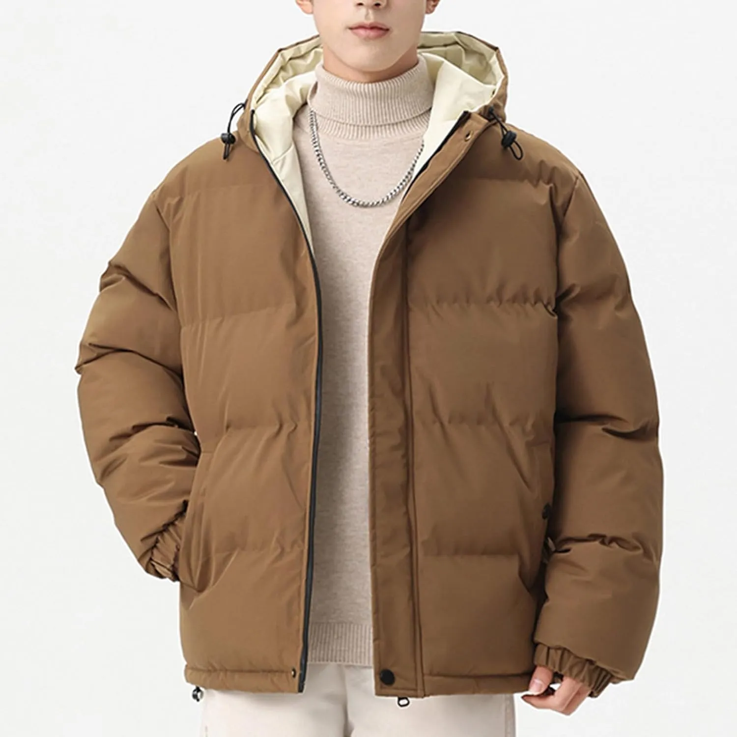 Men's Puffer Jacket Lightweight Warm Winter Coats Water Repellent Windproof Insulated Jacket Zipper Soft Outwear