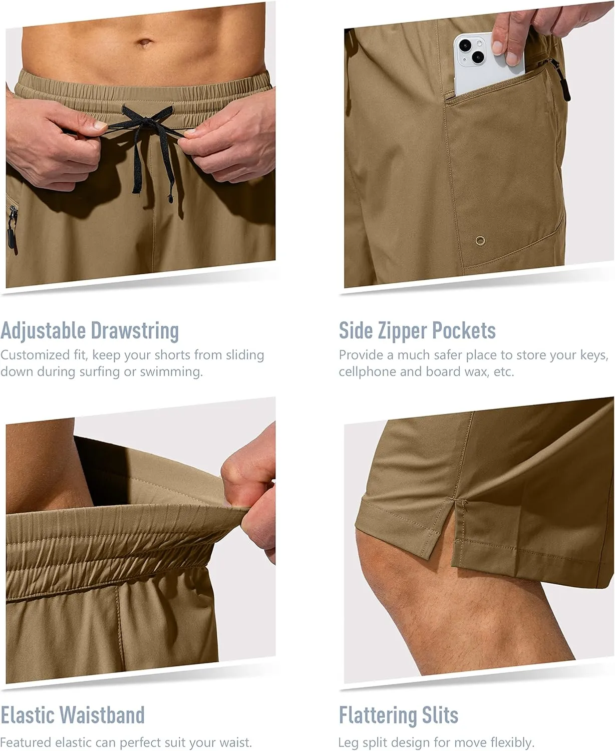 Men's Swim Trunks Quick Dry Board Shorts with Zipper Pockets Beach Shorts Bathing Suits for Men - No Mesh Liner