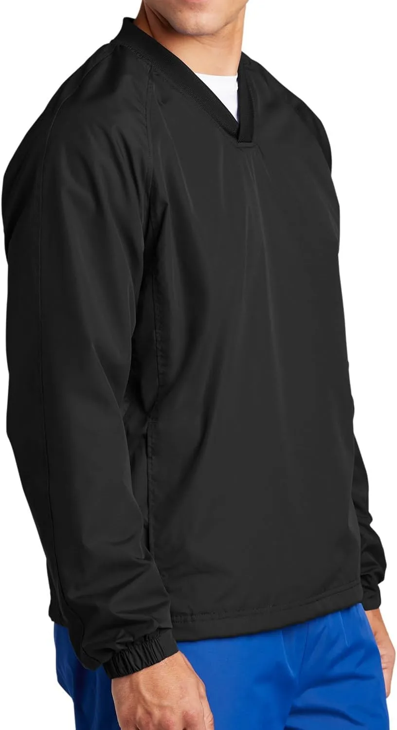 Mens V-Neck Raglan Athletic Shirt Long Sleeves Water-Repellent Windbreaker Tshirts in Regular & Big Sizes - XS-6XL