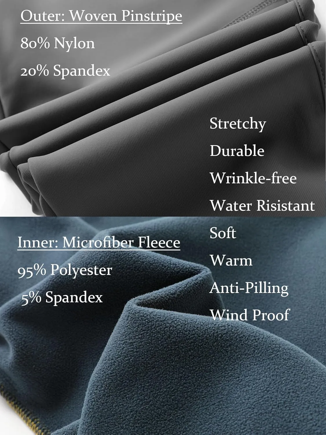 Men's Winter Outdoor Hiking Pants Short Length 27-30" Water Repellent Softshell Fleece Lined Warm Sweatpants