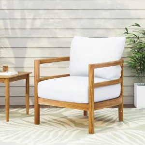 Merax Outdoor Patio Club Chair,Acacia Wood Frame Conversation Set with Thick Cushion for Porch,Modern Style