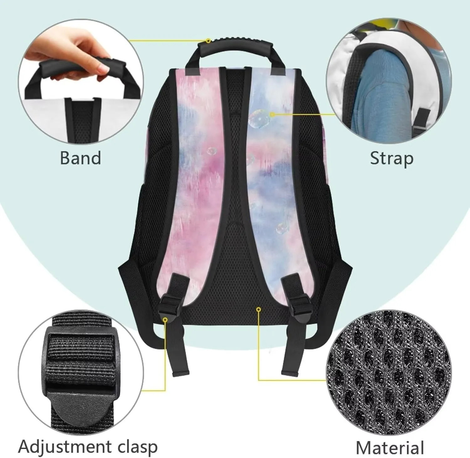 Mermaid Fishtail Travel Computer Backpack Large Shoulder 17 Inch Backpacks Laptop Book Bag with Ergonomic Shoulder Straps for Men Women Daily