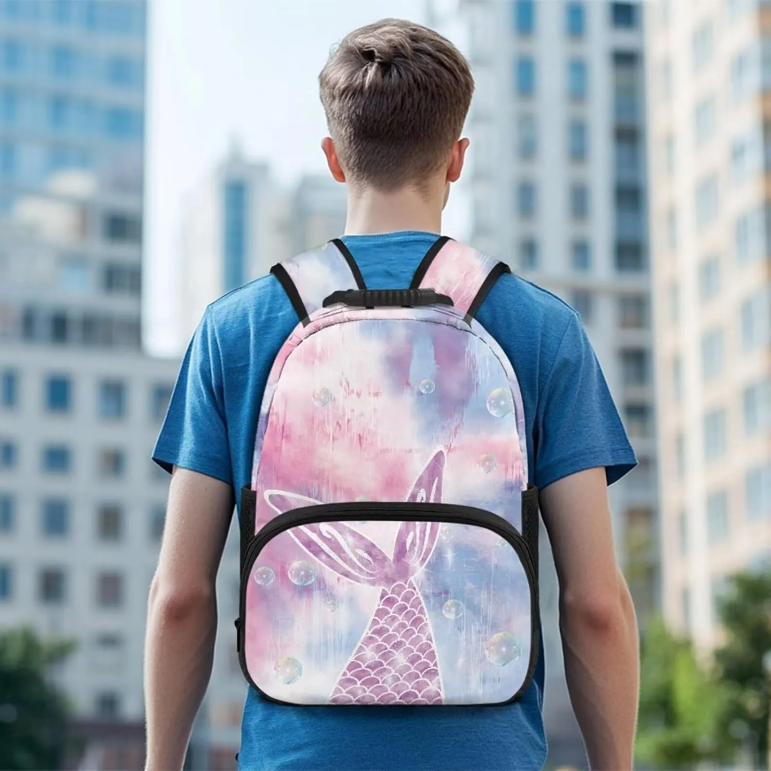 Mermaid Fishtail Travel Computer Backpack Large Shoulder 17 Inch Backpacks Laptop Book Bag with Ergonomic Shoulder Straps for Men Women Daily