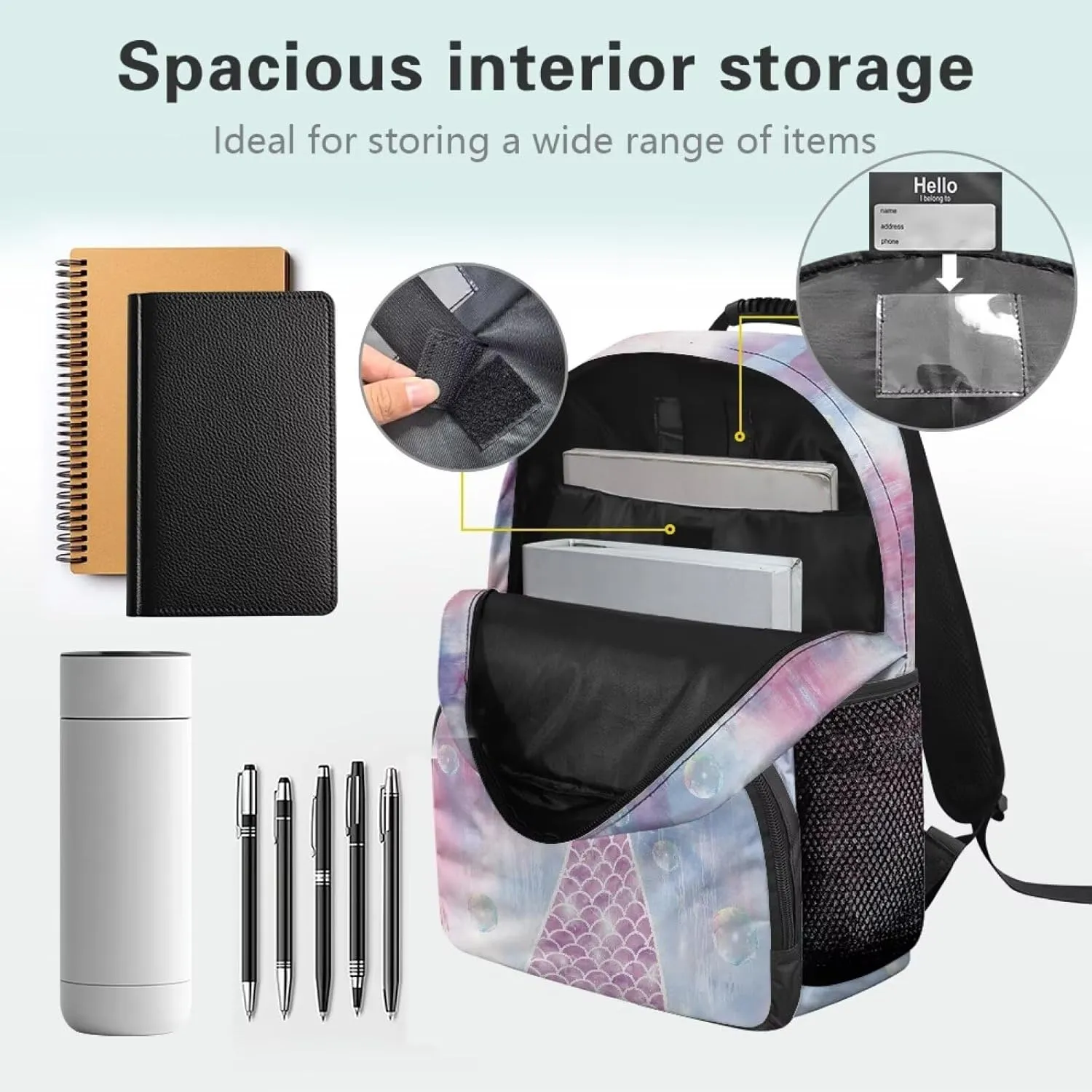 Mermaid Fishtail Travel Computer Backpack Large Shoulder 17 Inch Backpacks Laptop Book Bag with Ergonomic Shoulder Straps for Men Women Daily