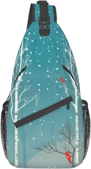 Merry Christmas Birch Tree Printed Chest Messenger Bag Shoulder Bag Sling Bag