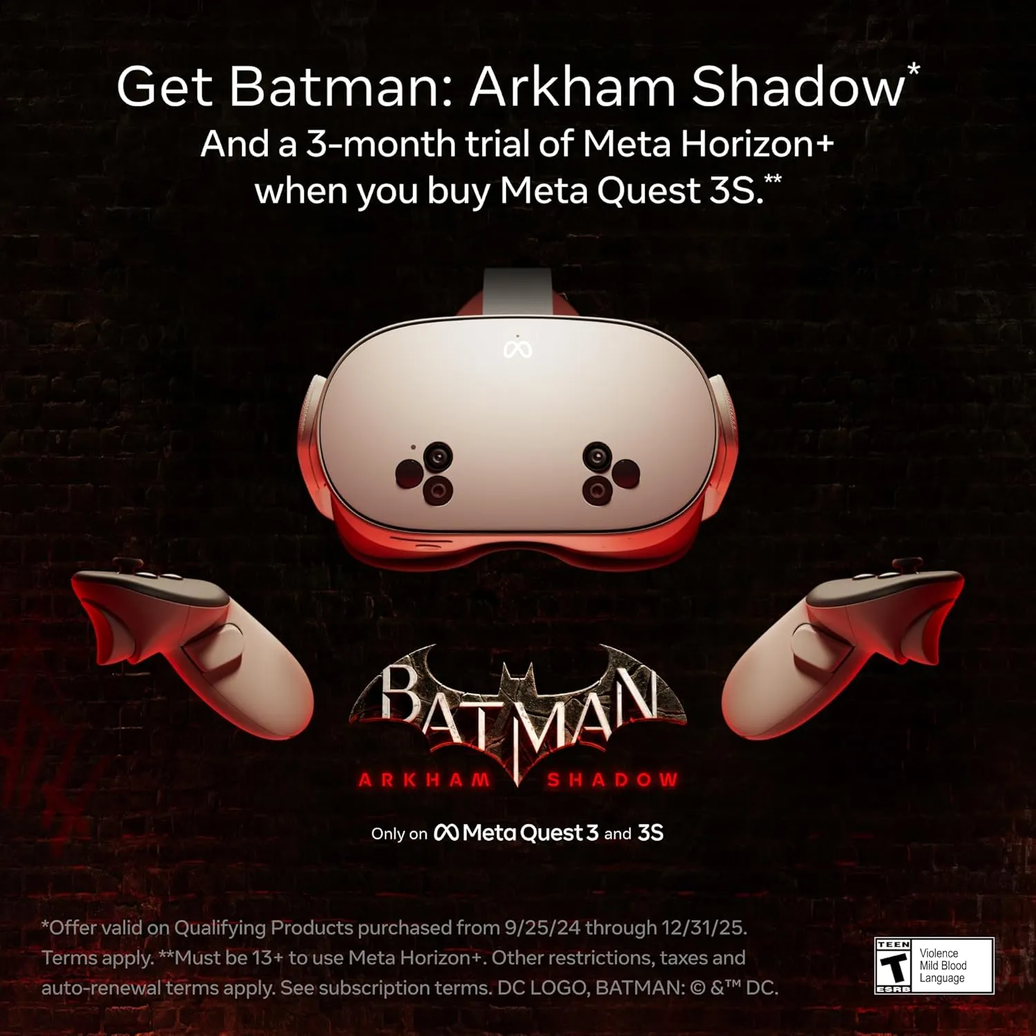 Meta Quest 3S 256GB — Get Batman: Arkham Shadow and a 3-Month Trial of Meta Horizon  Included — All-in-One Headset