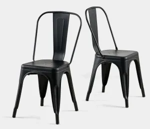 Metal Dining Chairs Set of 2 Iron Tolix Chair Stackable Outdoor/Vintage/Kitchen Restaurant Indoor Outdoor Matte Midnight Black