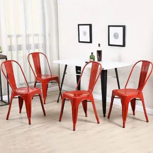 Metal Dining Chairs Set of 4 18 inch Seat Height Dining Room Chairs Kitchen Chairs Outdoor Restaurant Stackable Chairs Indoor Outdoor Chairs, Red…
