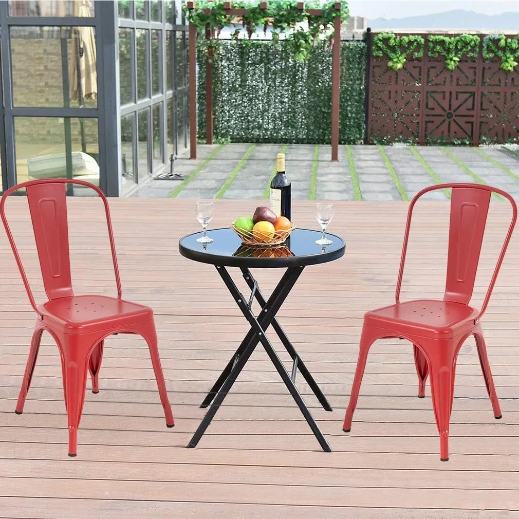 Metal Dining Chairs Set of 4 18 inch Seat Height Dining Room Chairs Kitchen Chairs Outdoor Restaurant Stackable Chairs Indoor Outdoor Chairs, Red…