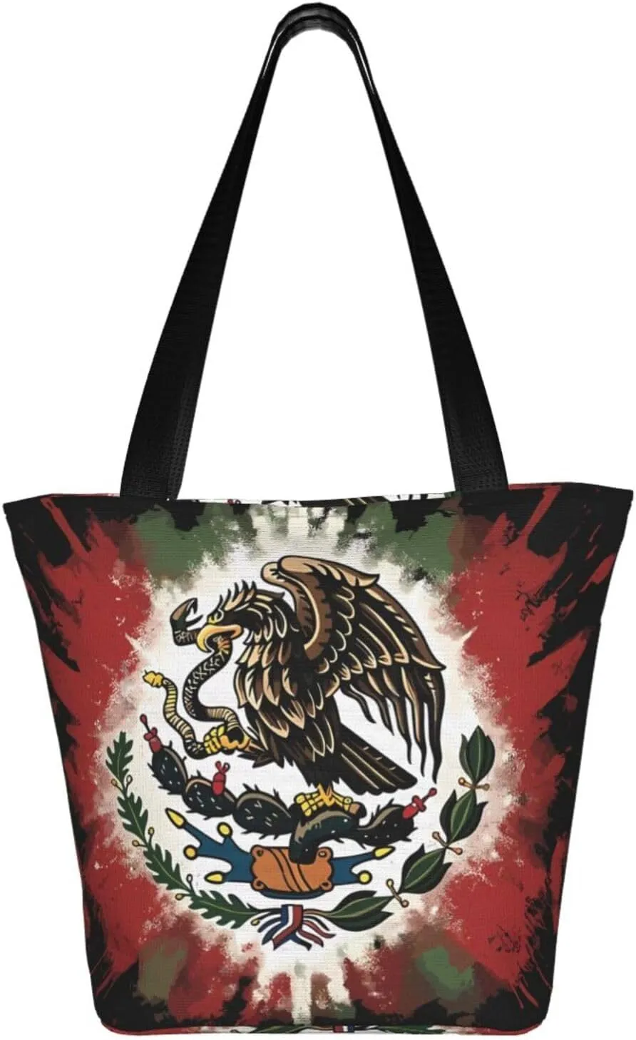 Mexico Mexican Eagle Art Flag Women's Tote Bag Shoulder Bag Shopping Handbag Large Capacity Handbag With Zipper