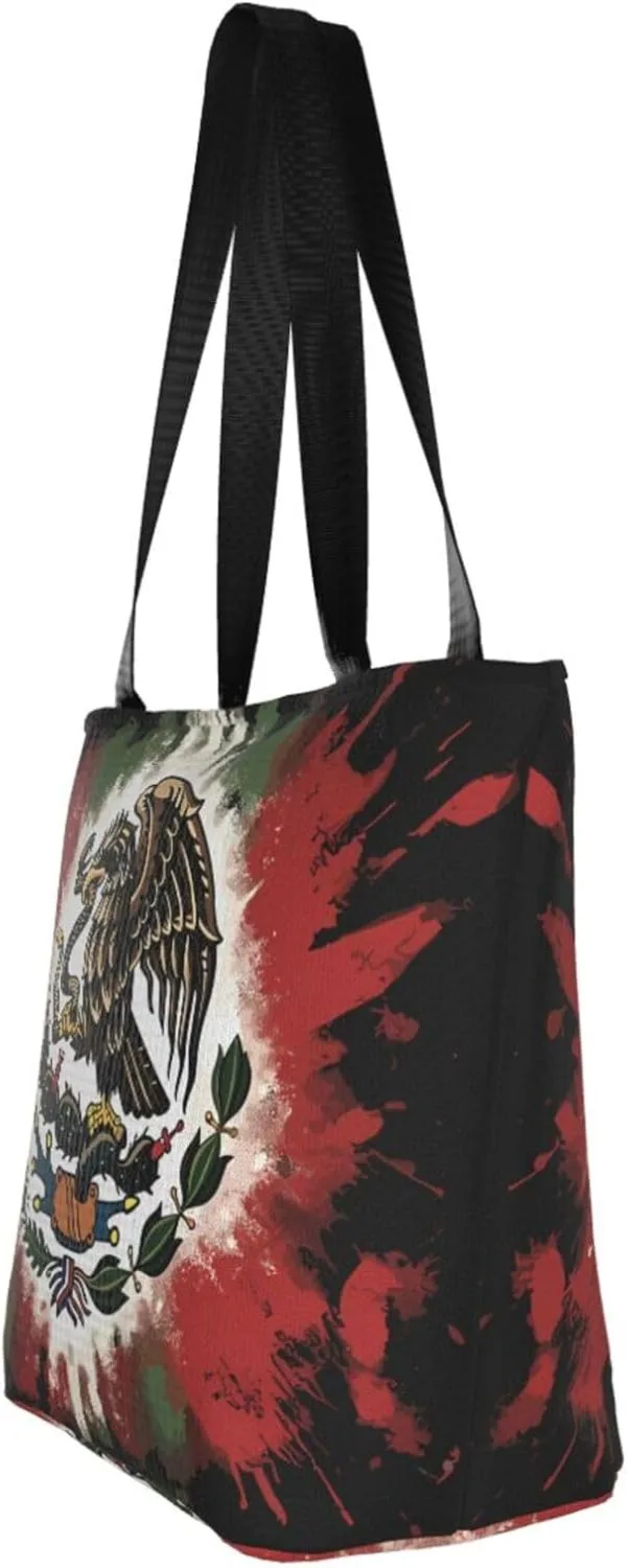 Mexico Mexican Eagle Art Flag Women's Tote Bag Shoulder Bag Shopping Handbag Large Capacity Handbag With Zipper