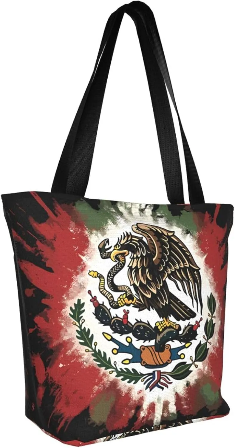 Mexico Mexican Eagle Art Flag Women's Tote Bag Shoulder Bag Shopping Handbag Large Capacity Handbag With Zipper