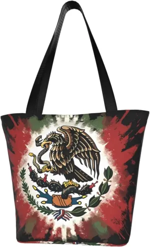 Mexico Mexican Eagle Art Flag Women's Tote Bag Shoulder Bag Shopping Handbag Large Capacity Handbag With Zipper