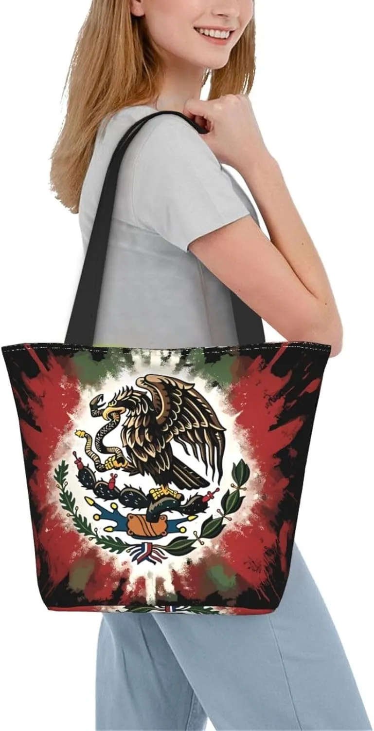 Mexico Mexican Eagle Art Flag Women's Tote Bag Shoulder Bag Shopping Handbag Large Capacity Handbag With Zipper
