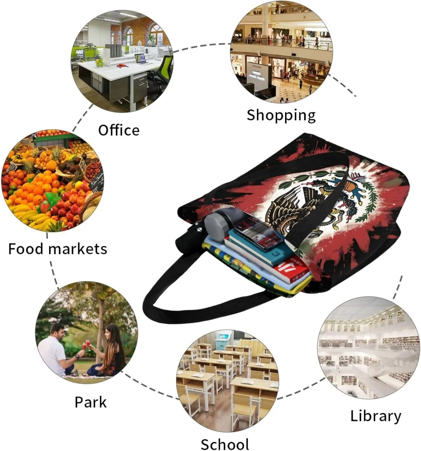 Mexico Mexican Eagle Art Flag Women's Tote Bag Shoulder Bag Shopping Handbag Large Capacity Handbag With Zipper
