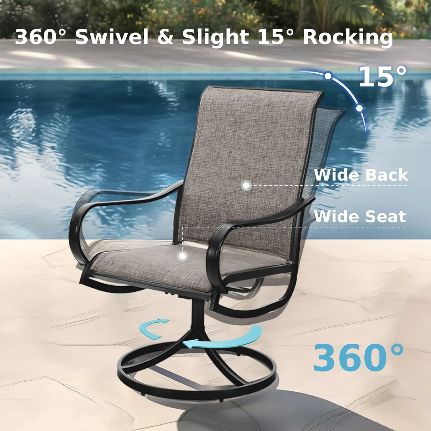 MFSTUDIO Outdoor Swivel Patio Chairs Set of 4, Patio Dining Chairs with Breathable Textilene Fabric & Metal Frame, Weather-Resistant Outdoor Furniture Bistro Lawn Deck Chairs