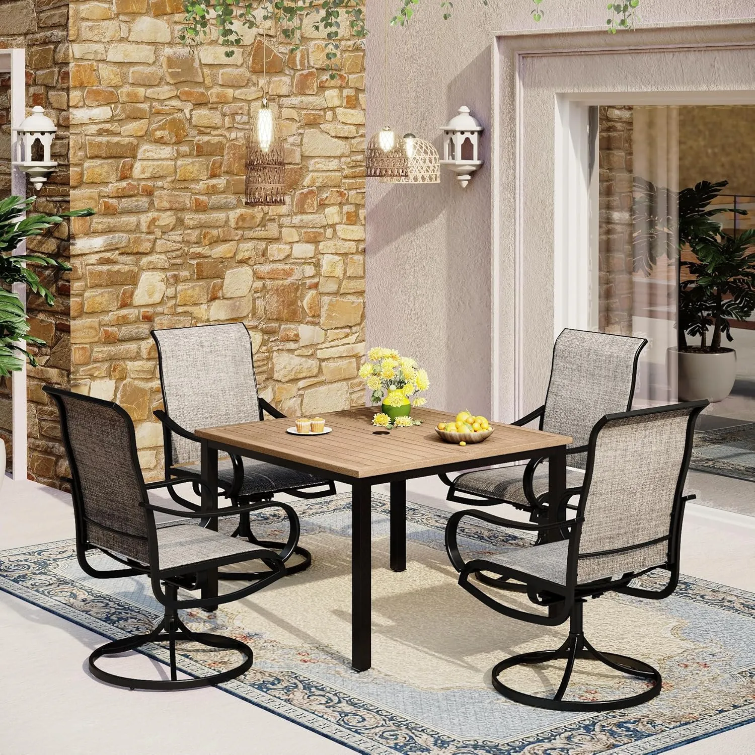 MFSTUDIO Outdoor Swivel Patio Chairs Set of 4, Patio Dining Chairs with Breathable Textilene Fabric & Metal Frame, Weather-Resistant Outdoor Furniture Bistro Lawn Deck Chairs