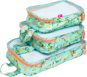 Miamica 3-Piece Luggage Packing Cubes, Lemon Aqua Orange Design – Includes Small, Medium and Large Suitcase Organizers with Durable Design