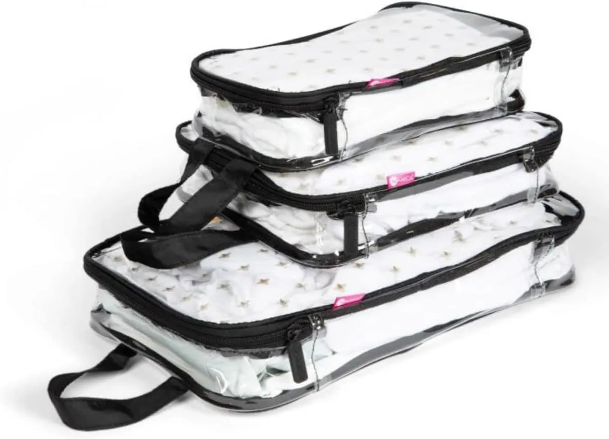 MIAMICA 3-Piece Packing Cubes, Black Bee Clear Design – Includes Small, Medium and Large Suitcase Organizers with Durable Design
