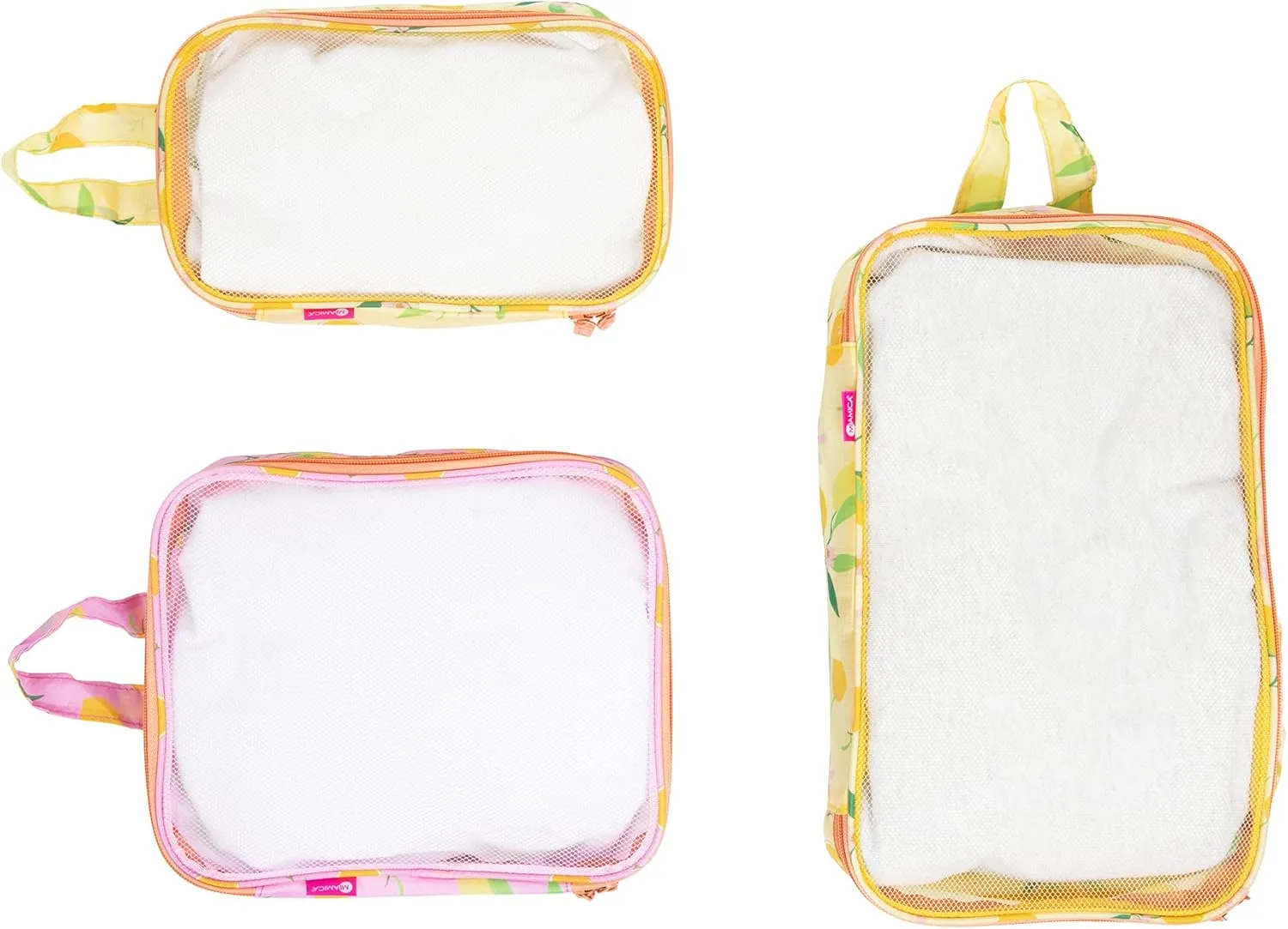 Miamica 3-Piece Packing Cubes, Lemon Yellow Pink Orange Design – Includes Small, Medium and Large Suitcase Organizers with Durable Design