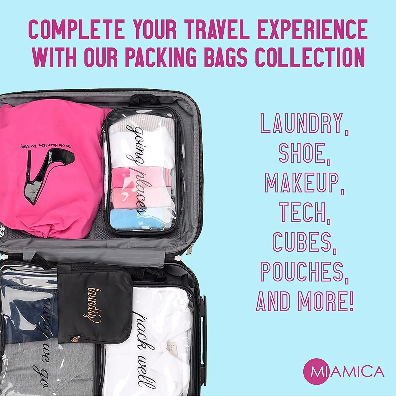 Miamica 3-Piece Packing Cubes, Lemon Yellow Pink Orange Design – Includes Small, Medium and Large Suitcase Organizers with Durable Design