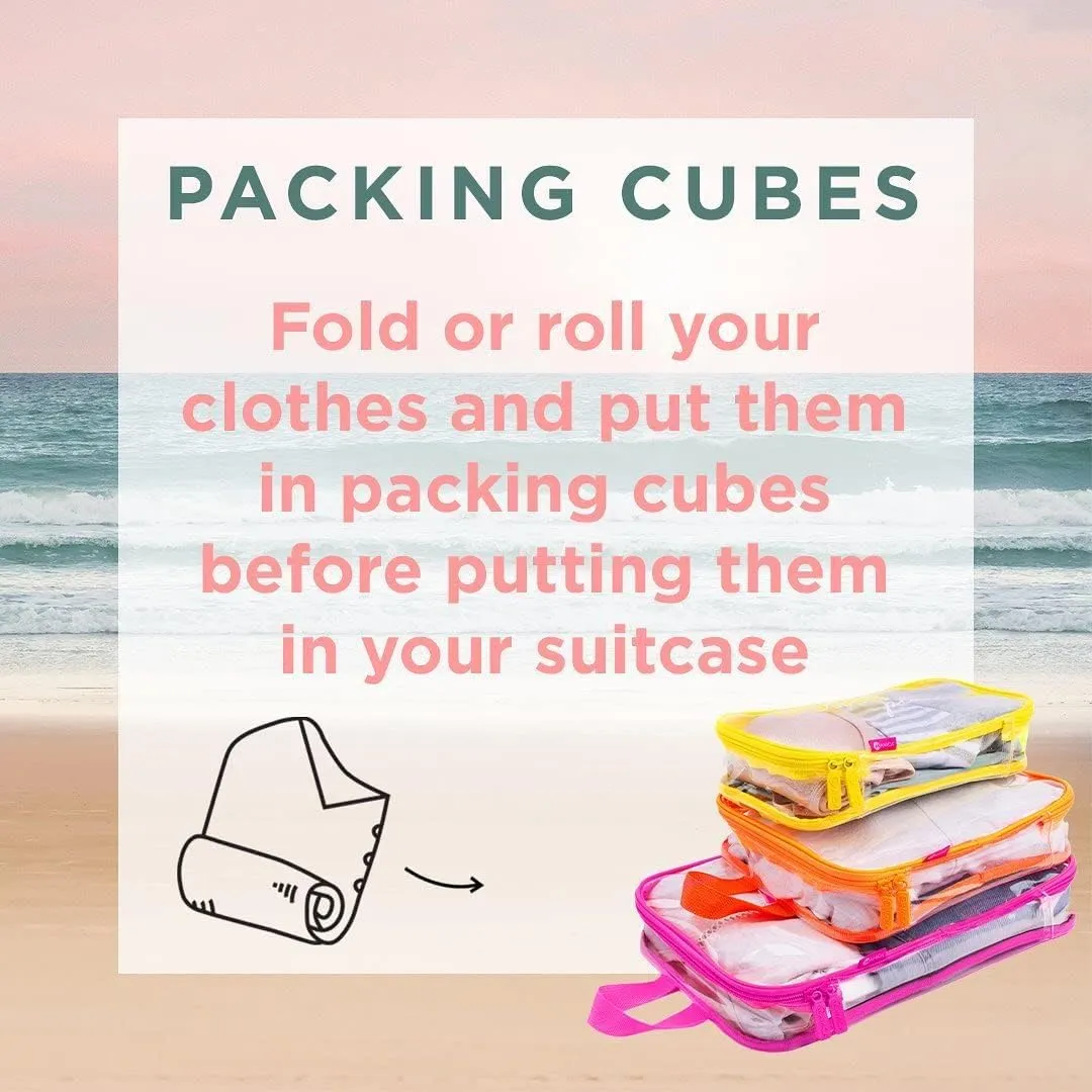 Miamica 3-Piece Packing Cubes, Lemon Yellow Pink Orange Design – Includes Small, Medium and Large Suitcase Organizers with Durable Design
