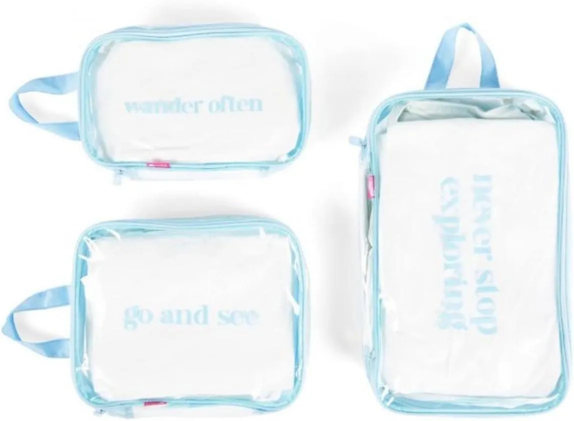 MIAMICA 3-Piece Packing Cubes, Light Blue Clear Design – Includes Small, Medium and Large Suitcase Organizers with Durable Design