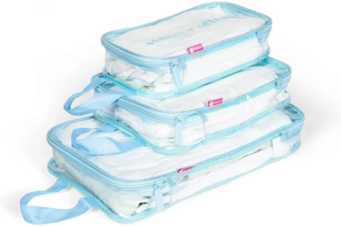 MIAMICA 3-Piece Packing Cubes, Light Blue Clear Design – Includes Small, Medium and Large Suitcase Organizers with Durable Design