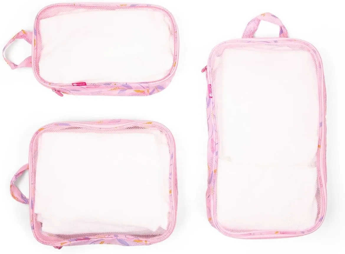 Miamica Women's Packing Cubes for Travel, 3-piece Organizing Set, Pink Floral