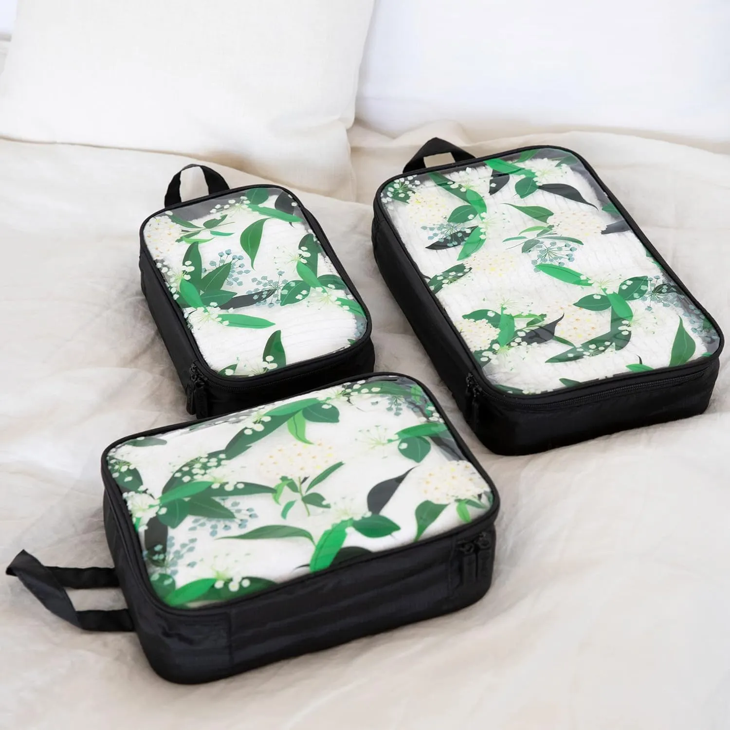 MIAMICA,3-Piece Packing Cubes,Black Floral Design – Includes Small,Medium and Large Suitcase Organizers with Durable Design