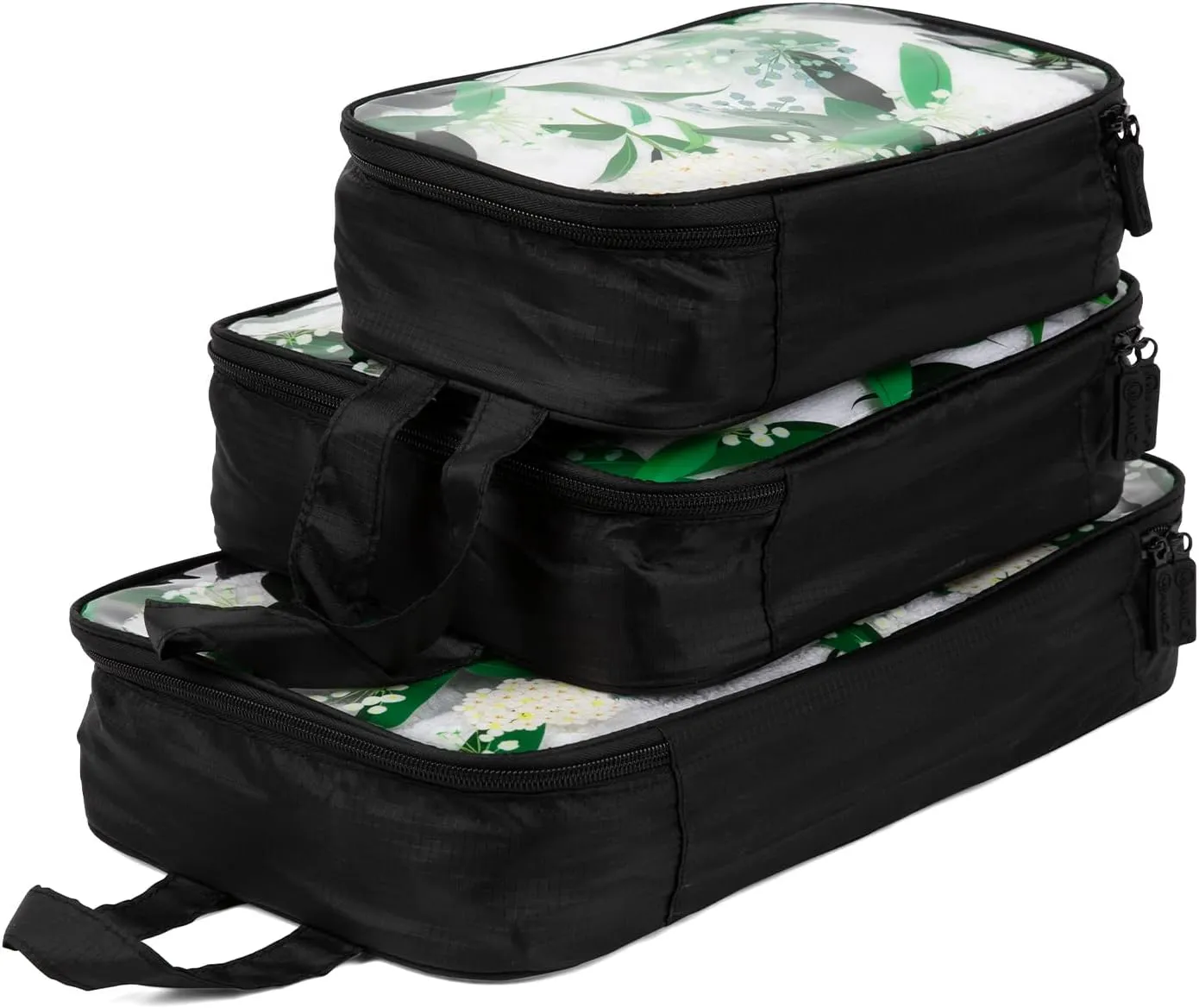 MIAMICA,3-Piece Packing Cubes,Black Floral Design – Includes Small,Medium and Large Suitcase Organizers with Durable Design