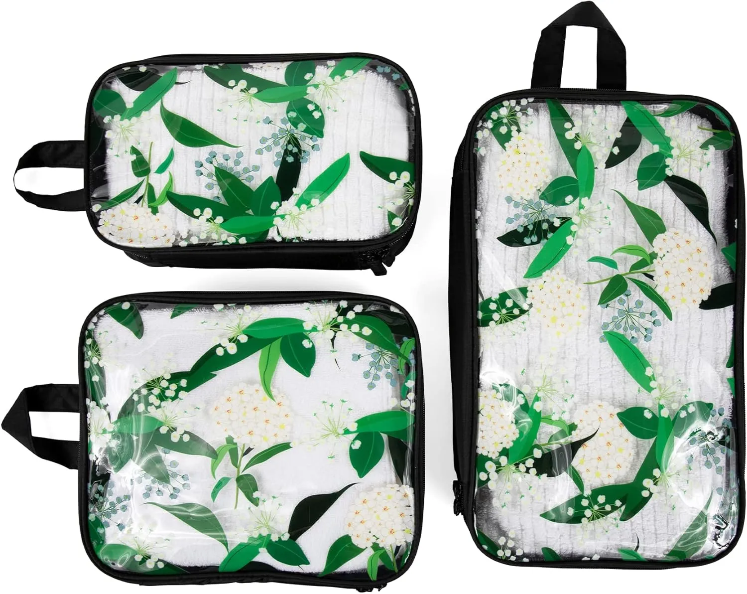 MIAMICA,3-Piece Packing Cubes,Black Floral Design – Includes Small,Medium and Large Suitcase Organizers with Durable Design